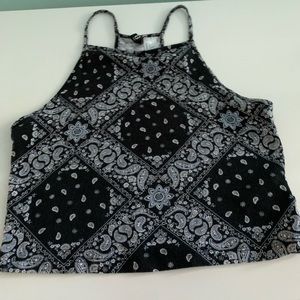 H&M crop top blue bandanna pattern
